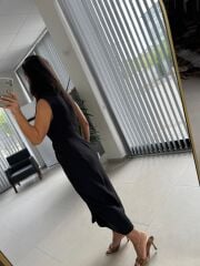 My 3718 Siyah Broş Detaylı Krep Elbise