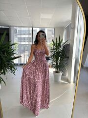 Cr 1049 Pembe Çıtır Askılı Maksiboy Elbise
