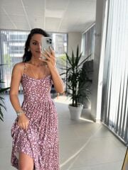 Cr 1049 Pembe Çıtır Askılı Maksiboy Elbise