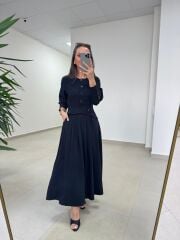 El 2339 Kendinden Kemerli Siyah Elbise