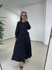 El 2339 Kendinden Kemerli Siyah Elbise