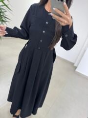 El 2339 Kendinden Kemerli Siyah Elbise