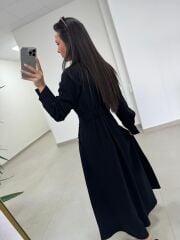 Fl 2339 Kendinden Kemerli Siyah Elbise