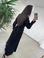 El 2339 Kendinden Kemerli Siyah Elbise