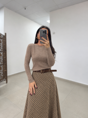 Po 2683 Açık Vizon Kaşmir Dokulu Triko Bluz