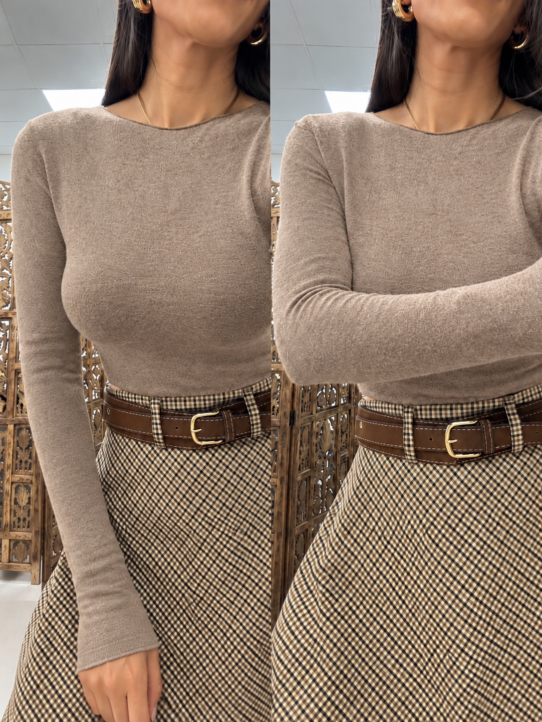 Po 2683 Açık Vizon Kaşmir Dokulu Triko Bluz