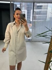 Ms Vizon Yaka Taşlı Poplin Gömlek Elbise