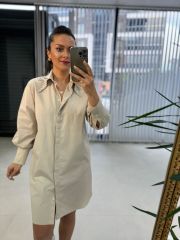 Ms Vizon Yaka Taşlı Poplin Gömlek Elbise