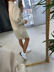 Ms Vizon Yaka Taşlı Poplin Gömlek Elbise