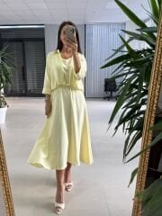 Ms 71 Limon Sarısı Midi Bluzlu Elbise