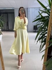 Ms 71 Limon Sarısı Midi Bluzlu Elbise