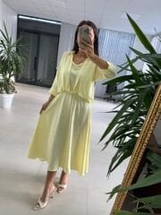 Ms 71 Limon Sarısı Midi Bluzlu Elbise