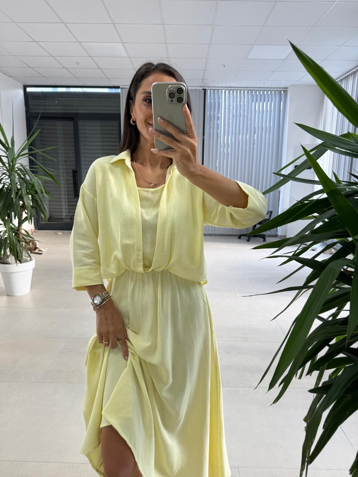 Ms 71 Limon Sarısı Midi Bluzlu Elbise