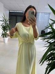 Ms 71 Limon Sarısı Midi Bluzlu Elbise