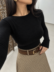 Po 2683 Siyah Kaşmir Dokulu Triko Bluz