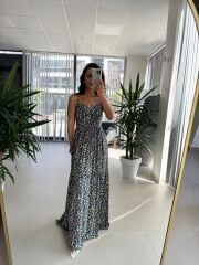 Cr 1049 Sarı Çıtır Askılı Maksiboy Elbise