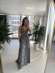 Cr 1049 Sarı Çıtır Askılı Maksiboy Elbise