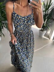 Cr 1049 Sarı Çıtır Askılı Maksiboy Elbise