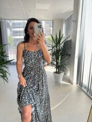 Cr 1049 Sarı Çıtır Askılı Maksiboy Elbise