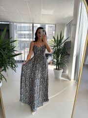 Cr 1049 Sarı Çıtır Askılı Maksiboy Elbise