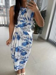 My 3736 Saks Broş Detaylı Jakarlı Elbise