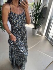 Cr 1049 Sarı Çıtır Askılı Maksiboy Elbise