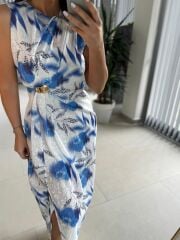 My 3736 Saks Broş Detaylı Jakarlı Elbise