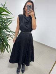 Ms 7093 Bel Detaylı Siyah Süet Etek