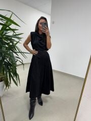 Ms 7093 Bel Detaylı Siyah Süet Etek