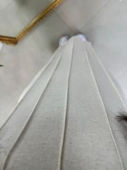 Ms Çima Dikişli Pamuk Keten Krem Elbise