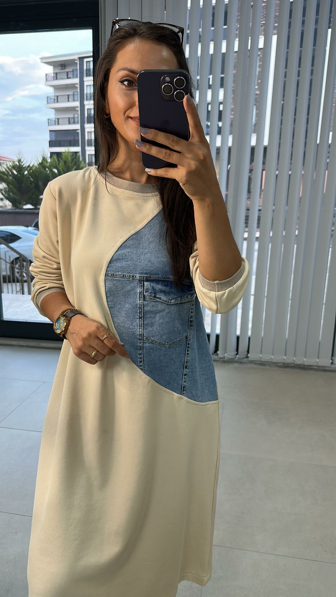 Dr Bej denimli sweat elbise