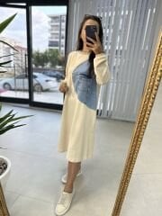 Dr Bej denimli sweat elbise