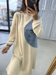 Dr Bej denimli sweat elbise