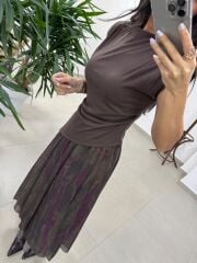 Mz 22805 Vatkalı Verev Kesim Kahve Bluz