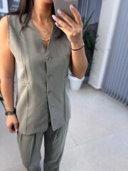 Cr 4010 Haki Yelekli Düğmeli Takım