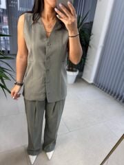 Cr 4010 Haki Yelekli Düğmeli Takım