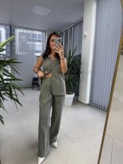 Cr 4010 Haki Yelekli Düğmeli Takım