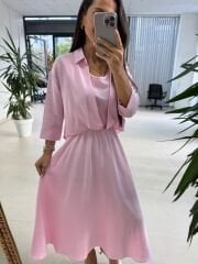 Ms 71 Pembe Midi Bluzlu Elbise