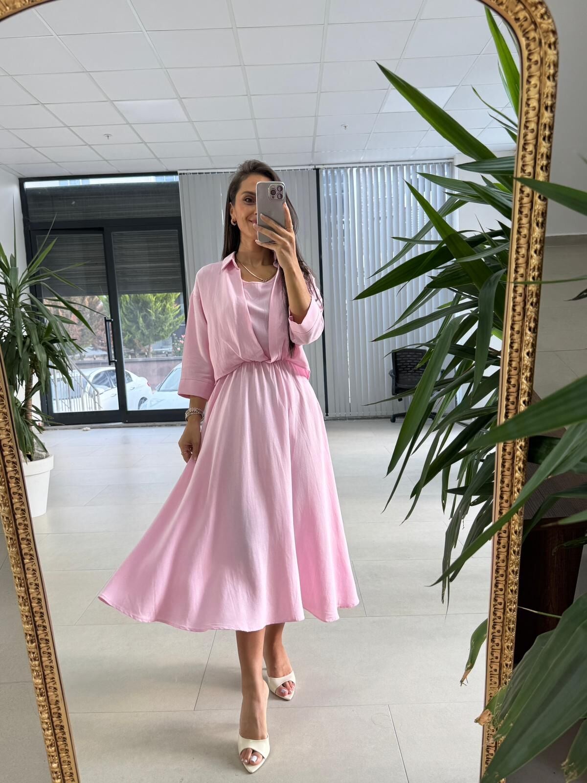 Ms 71 Pembe Midi Bluzlu Elbise