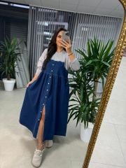 Dr 8111 Tasarım Gri Denim Elbise