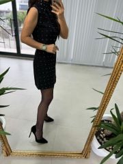 Ms Siyah Taşlı Elbise