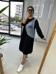 Dr Siyah denimli sweat elbise