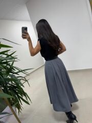 Ms 7094 Bel Detaylı Antrasit Yün Efektli Etek