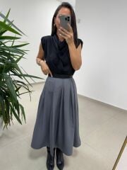 Ms 7094 Bel Detaylı Antrasit Yün Efektli Etek