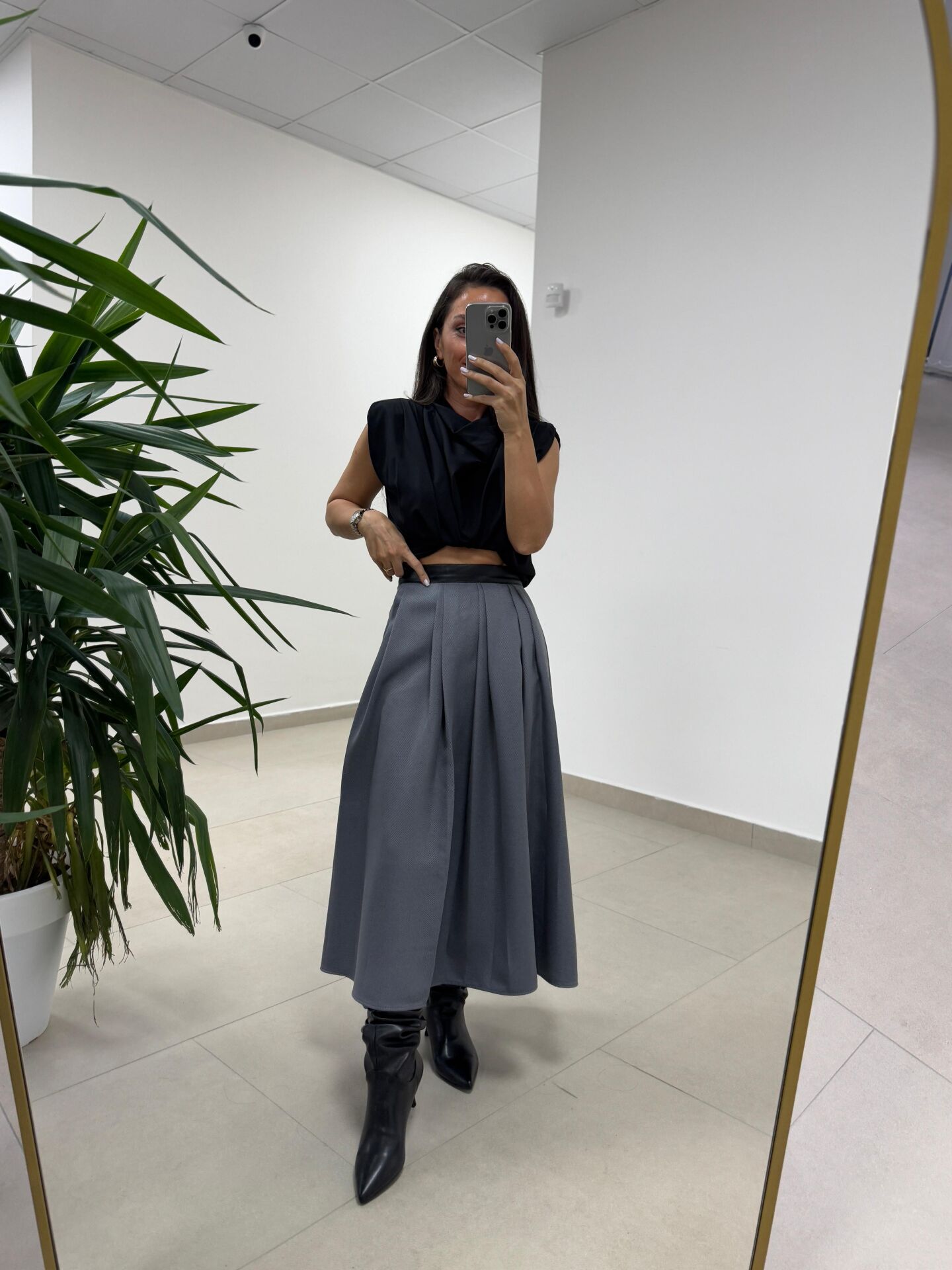 Ms 7094 Bel Detaylı Antrasit Yün Efektli Etek