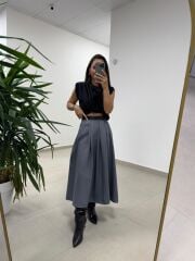 Ms 7094 Bel Detaylı Antrasit Yün Efektli Etek