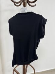 Mz 22805 Vatkalı Verev Kesim Siyah Bluz