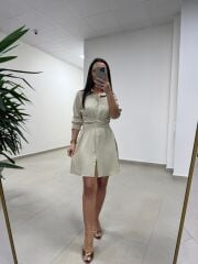 Sh 8696 Bel Kuşaklı Taş Gömlek Elbise