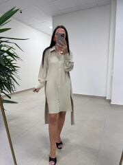 Sh 8696 Bel Kuşaklı Taş Gömlek Elbise