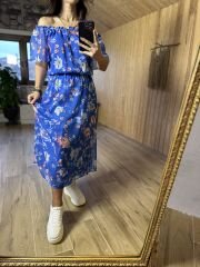 Madonna neckline violet dress